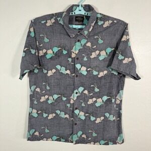Quiksilver Shirt Mens 2XL Blue Waterman Regular Fit Hawaiian Beach Surfer Floral